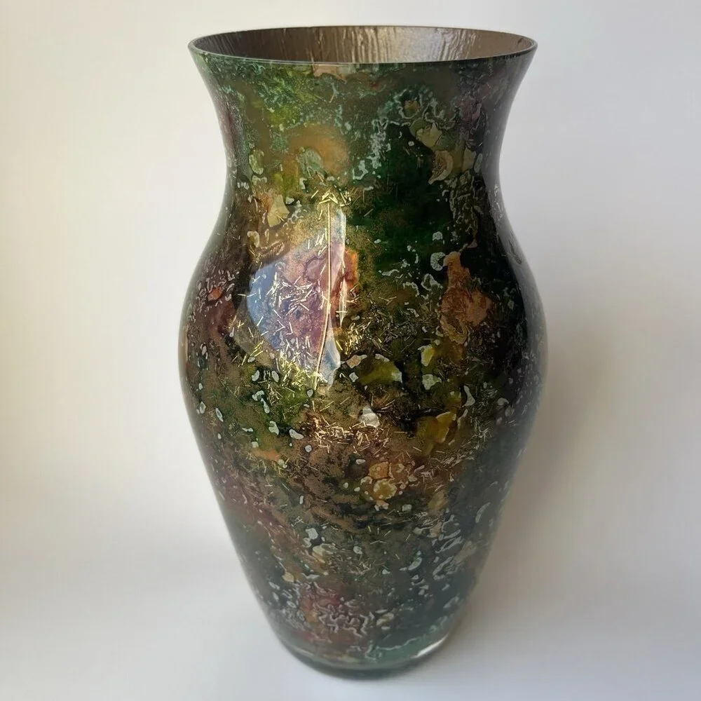 Laque Line Lacquered Art Glass Flower Vase Made France 9